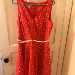 Kasper pink polka dot dress with belt